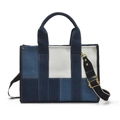 Bolso tote de mezclilla multicolor de gran capacidad con correa de hombro ajustable - Contraste Blanco