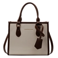 Borsa tote bicolore alla moda in pelle bianco crema con manici marrone scuro - Bianco Sporco