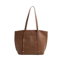 Minimalistische Vintage-Einkaufstasche in Dunkelbraun mit Lederstruktur und Nieten - Khaki