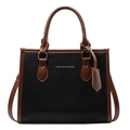 Borsa tote nera con bordi marroni e doppi manici per uno stile moda donna - Nero