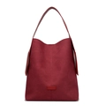 Minimalist wine red suede tote bag with vertical stitching for daily commute - Burgundy