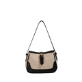 Retro canvas underarm bag with black leather trim and gold buckle detail - Black