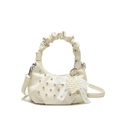 Borsa hobo bianco crema con strass scintillanti e grande ciondolo cuore in pizzo - Con Ciondolo / Bianco