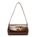 Dark brown leather shoulder bag with vintage oil-wax finish and gold swivel clasp - Brown