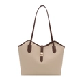 Beige Tragetasche mit Lychee-Muster Leder und braunen Trägern und goldenem Schloss - Weiß