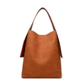 Brown orange matte leather tote bag with wide shoulder strap and minimalist design - Caramel color