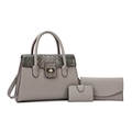 Grey textured 3-piece handbag set featuring crossbody bag, wallet, and card holder - Three-Piece Set / Gray