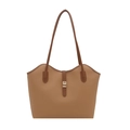 Braune Leder-Tote-Tasche mit Litschimuster, Wellen-Design und goldenem Schloss - Khaki