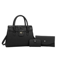 Black 3-piece set featuring tote bag with crocodile pattern and matching wallets - Three-Piece Set / Black