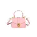 Schicke rosa Mini-Lederhandtasche mit Lychee-Struktur und goldener Schnalle vorne - Rosa