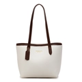 Chique gebroken witte tote bag met bruine handgrepen en goudkleurig merklogo - Broken Wit