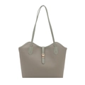 Chic taupe pebbled leather tote bag with wavy edges and rose gold twist lock closure - Green
