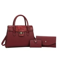 Three-piece burgundy faux leather tote set with crocodile pattern and golden hardware - Three-Piece Set / Fuschia