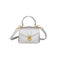 Mini-Handtasche in Silber-Metallic mit Litschi-Textur und goldenem Rechteck-Druckschloss - Silber