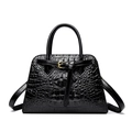 Sac à main noir avec motif crocodile, boucle dorée et bandoulière amovible - Noir