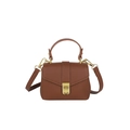 Braune Handtasche aus Leder mit Litschi-Muster, goldenem Schloss und Schultergurt - Braun
