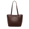 Donkerbruine tote bag van getextureerd leer met dunne schouderbanden en goud logo - Bruin