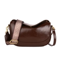 Dark brown faux leather half-moon crossbody bag with two interchangeable shoulder straps - Brown