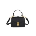 Classic black litchi pattern handbag with golden metal lock and detachable shoulder strap - Black
