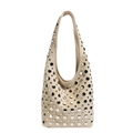 Borsa hobo vintage in pelle scamosciata beige con stelle e borchie argentate - Cachi