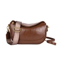 Retro brown dumpling bag in synthetic leather with vintage woven wide shoulder strap - Brown
