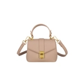 Chic nude pink lychee grain crossbody bag with premium gold clasp and top handle - Khaki