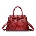 Red crocodile pattern tote bag with top handles and detachable shoulder strap in red - Red