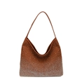 Caramel brown leather hobo bag featuring gradient white rhinestones and adjustable strap - Brown