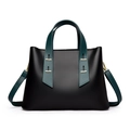 Bolso tote minimalista negro y verde oscuro con herrajes dorados y grano litchi - Negro