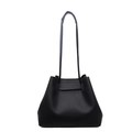 Bolso tipo cubo negro clásico en cuero sintético con patrón de lichi y correa delgada - Negro