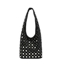 Borsa tote nera opaca retrò con borchie argentate a stella e design stile punk hobo - Nero