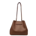 Bolso tote de cuero marrón con grano de lichi y correas largas para el uso diario - Marrón