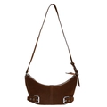 Bolso bandolera de media luna en ante marrón oscuro con hebillas plateadas ajustables - Marrón
