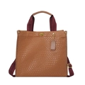 Braune Shopper-Tasche mit Kroko-Prägung, goldenem Drehverschluss und Web-Trageriemen - Groß / Braun