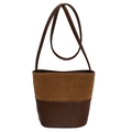 Bolso cubo vintage marrón en ante y cuero liso con una correa de hombro delgada - Marrón