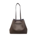 Bolso bombonera minimalista de cuero marrón oscuro con acabado texturizado y dos asas - Gris