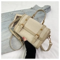 Lichtbeige retro canvas messenger tas met gouden gespen en handvat - Broken Wit
