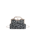 Borsa a tracolla leopardata grigia in ecopelliccia con chiusura a scatto dorata e catena - Peluche / Leopardo Grigio