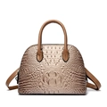 Sac à main beige pour femme à motif crocodile avec poignées marron et bandoulière - Kaki