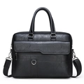 Borsa da lavoro classica in pelle martellata nera con tracolla e dettagli metallici - Nero