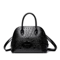 Sac à main vintage noir à motif crocodile avec double poignée et bandoulière chic - Noir