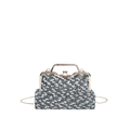 Borsa a tracolla retrò in tweed bianco e nero con chiusura a bacio dorata e catena - Tweed / Grigio