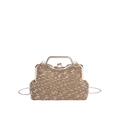 Champagne sequin tweed crossbody bag with vintage metal handle and clasp closure - Khaki