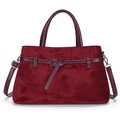 Large burgundy suede tote bag with faux leather strap accents and top handles - Burgundy