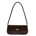 Minimalist brown suede and leather underarm bag with gold metal plaque and long strap - Brown