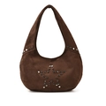 Retro Schultertasche aus dunkelbraunem Wildleder mit metallischem Stern-Nietenmuster - Braun
