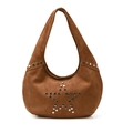 Braune Wildleder-Tasche mit silbernen Metallsternen und Vintage-Schultergurt im Retro-Look - Braun