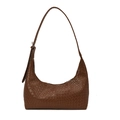 Borsa a tracolla marrone con trama intrecciata in pelle PU e motivi vintage a quadri - Marrone Senza Ciondolo