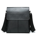Bandolera de hombre en cuero PU negro con solapa y correa ajustable de tela suave - Negro