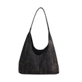 Chic black canvas hobo bag with rhinestone embellishments and a long shoulder strap - Black